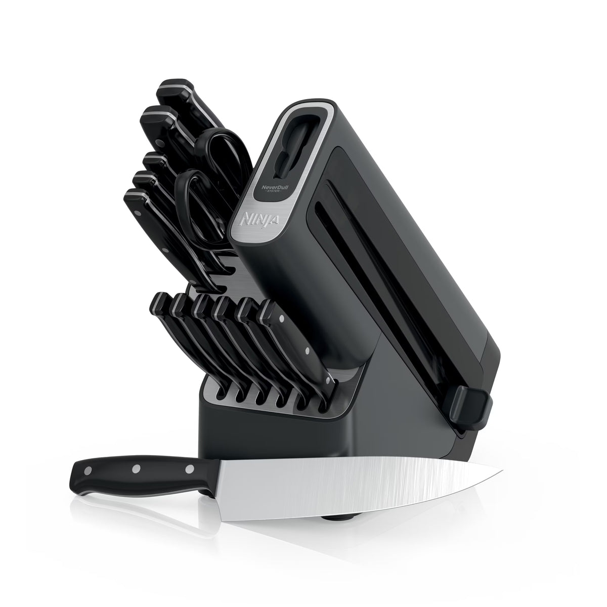 2026 NewNinja NeverDull 14-Piece Stainless Steel Essential Knife System with Built-in Sharpener, K12014 Black/Gray