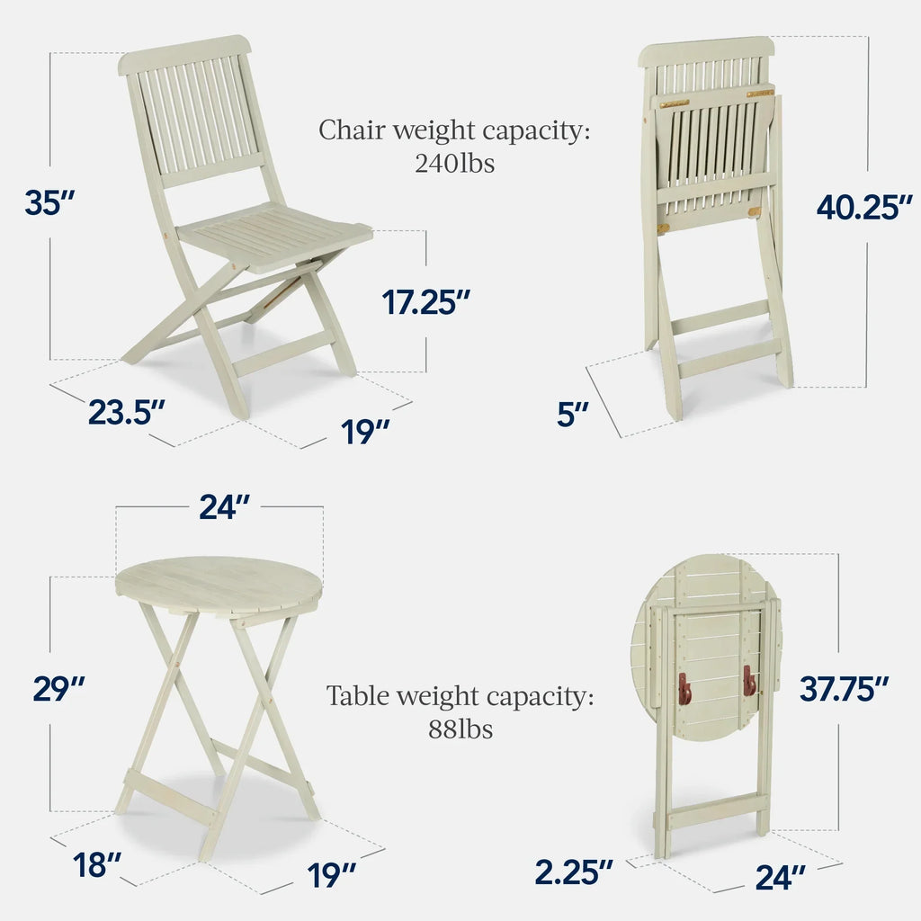 2026 NewBest Choice Products 3-Piece Acacia Wood Bistro Set, Folding Patio Furniture w/ 2 Chairs, Table - Natural