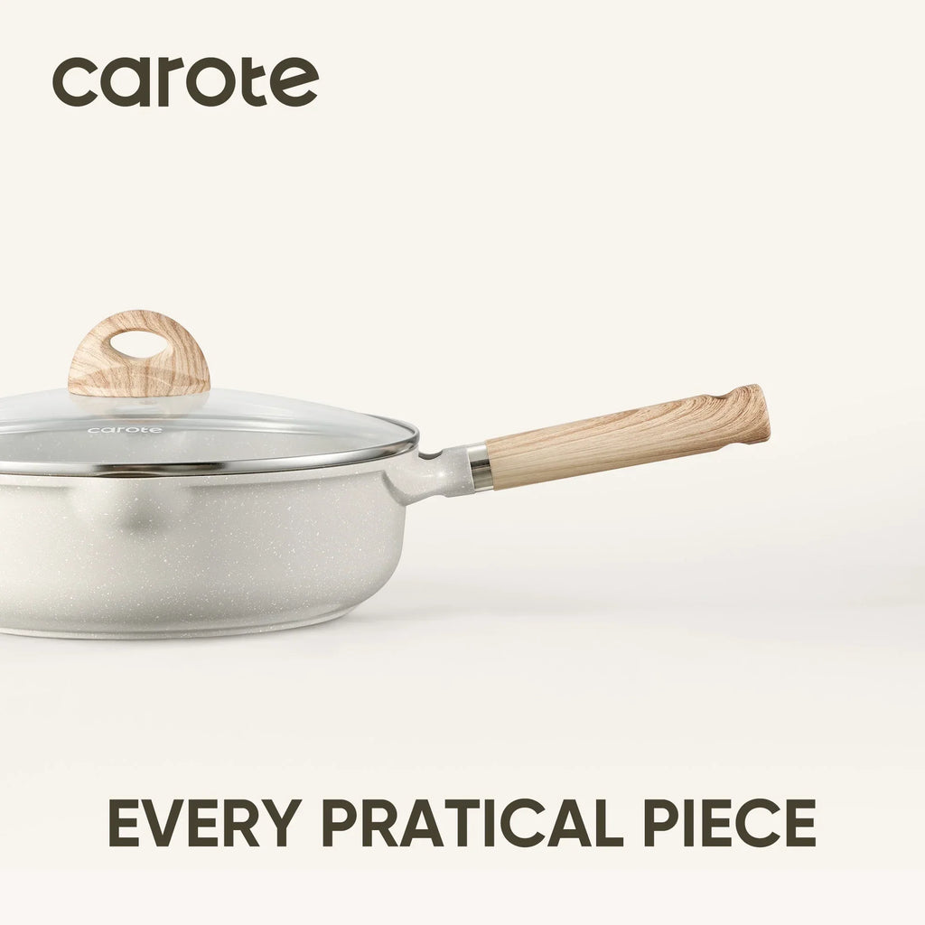 2026 NewCarote Nonstick Cookware Set 21-Piece,Kitchen Pots and Pans Set,Stay-Cool Handles, Induction Compatible,Cookware Set for RV and Camping,Beige