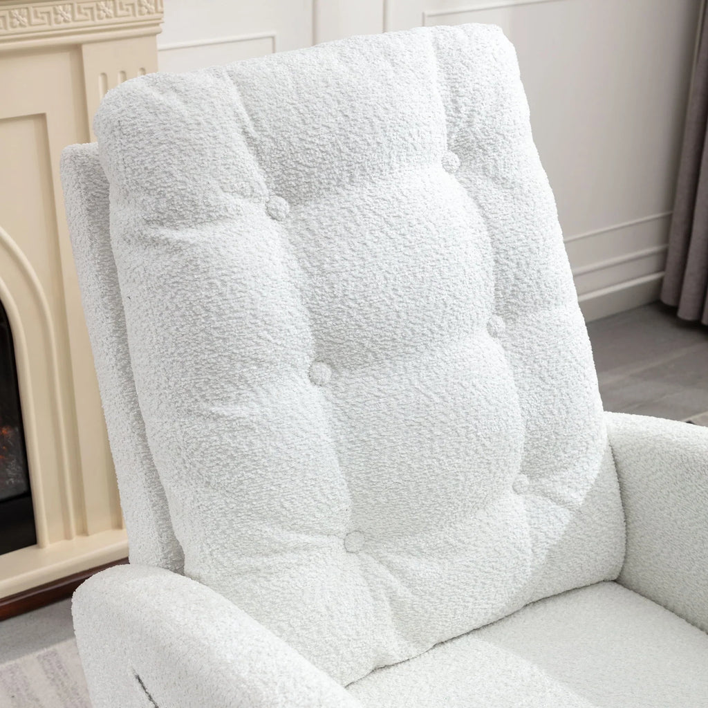 2026 NewModern Accent Rocking Chair with Pull-out Footrest,Nursery Glider Chair with Solid Wood Legs & Side Pocket,Upholstered Lounge Chair with High Backrest,White