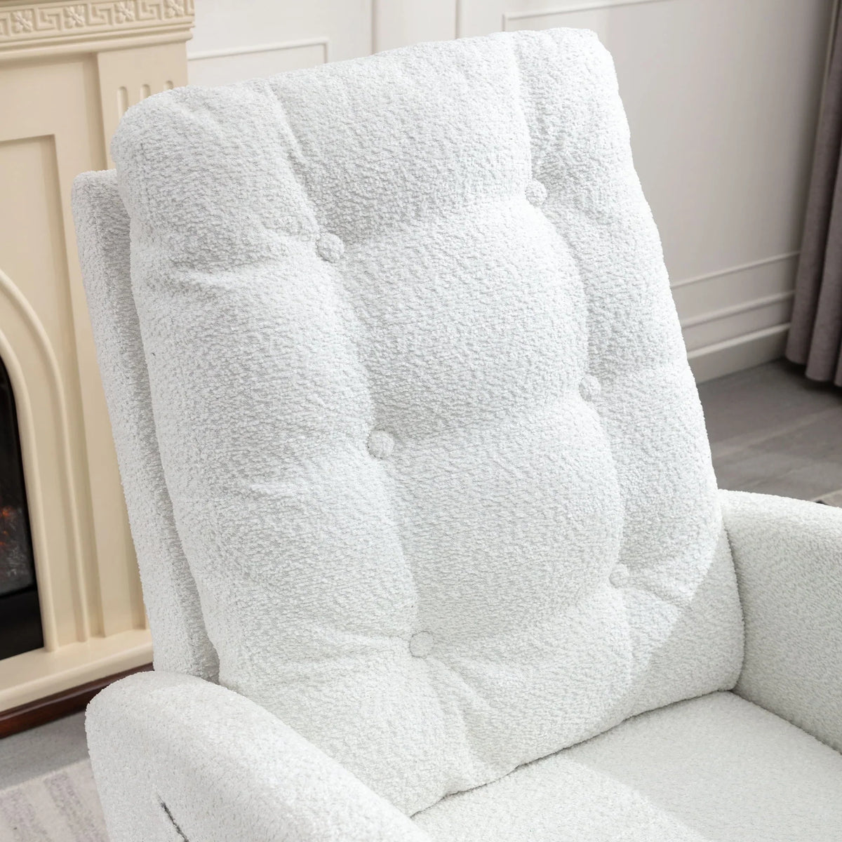 2026 NewModern Accent Rocking Chair with Pull-out Footrest,Nursery Glider Chair with Solid Wood Legs & Side Pocket,Upholstered Lounge Chair with High Backrest,White