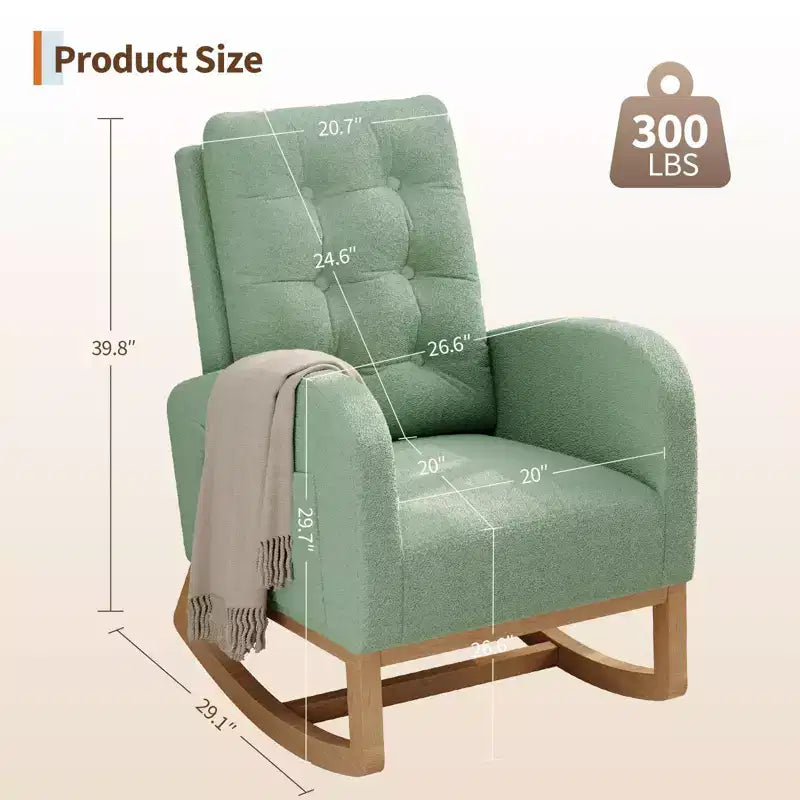 2026 Sillón mecedora deslizante tapizado con bolsillo lateral, estructura de madera, 1 plaza
