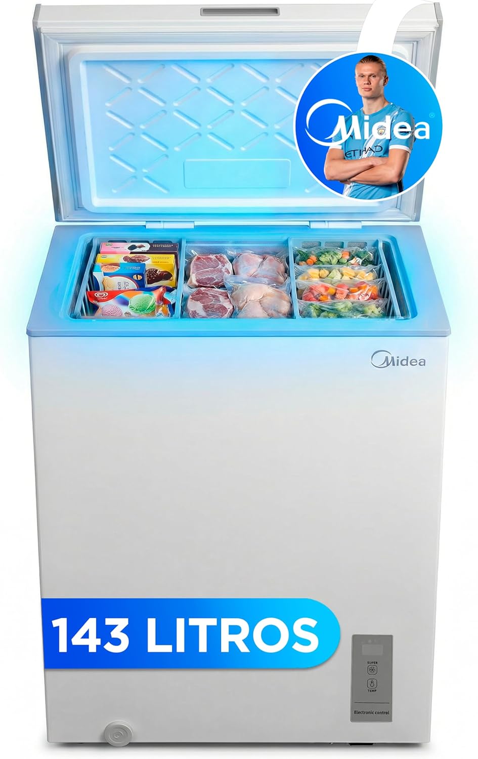 2026 MIDEA Arcon Congelador Pequeño de 143L | Congelador Horizontal Convertible a Frigorífico con Motor Inverter, Control Electrónico de Temperatura, Cestas con Asa | Arcón Silencioso 37 db Bajo Consumo