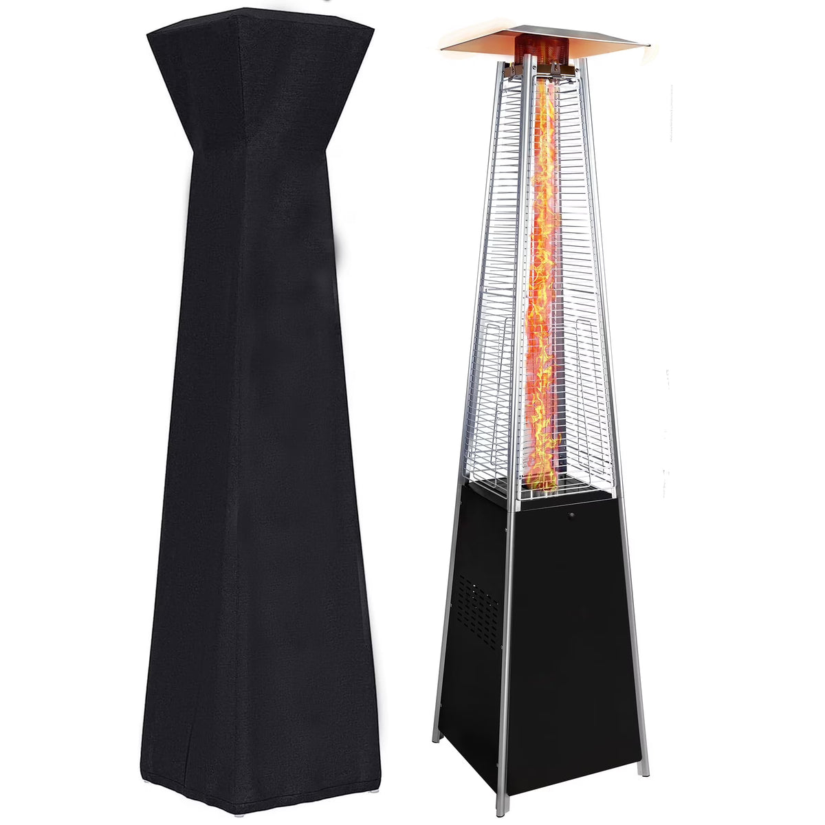 2026 NewSegmart 48,000 BTU Pyramid Patio Heater, Tall Standing Outdoor Propane Heater with Wheels & Tip-Over Safety Protection, Visible Flame Glass Tube for Backyard, Garden, Commercial Use - Gray