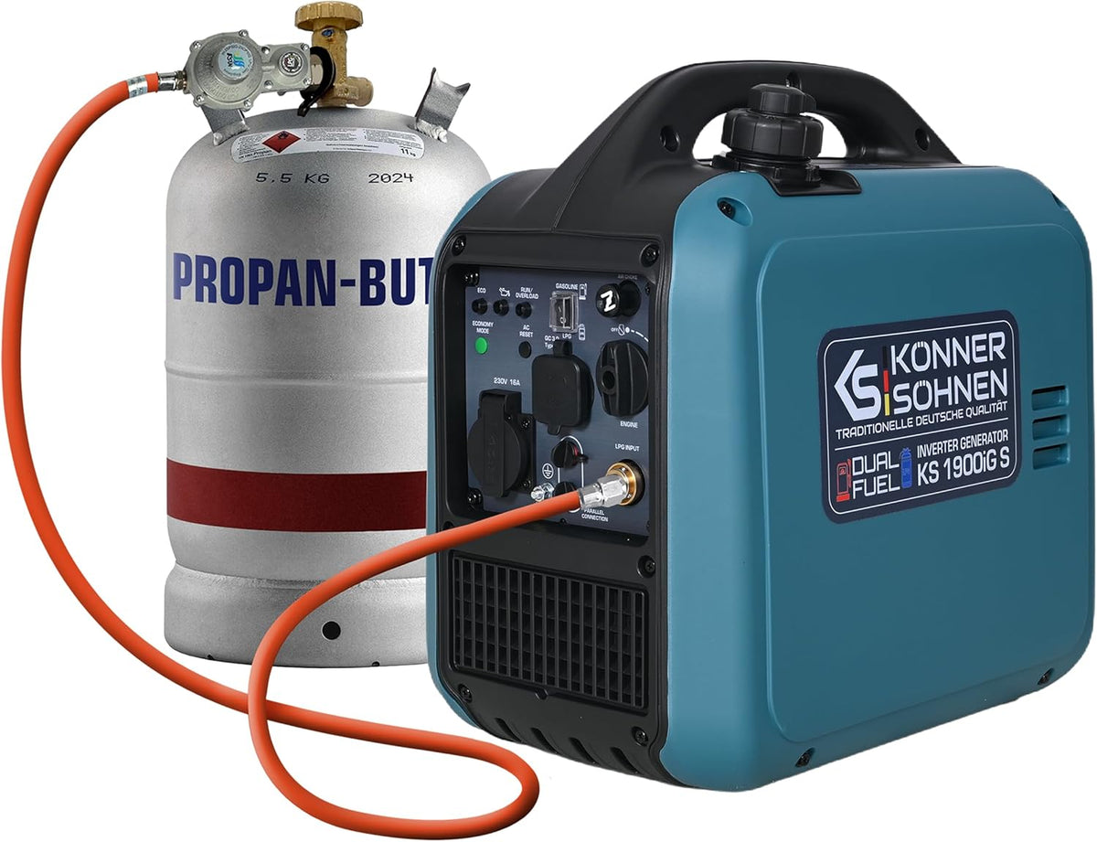 2026 Könner & Söhnen Generador Inverter KS 1900iG S, Generador de Doble Combustible (GLP/Gasolina) 2000W, Generador de Emergencia Silencioso, Ultraligero 17kg, Onda Sinusoidal Pura, Modo Eco, USB, Euro-5