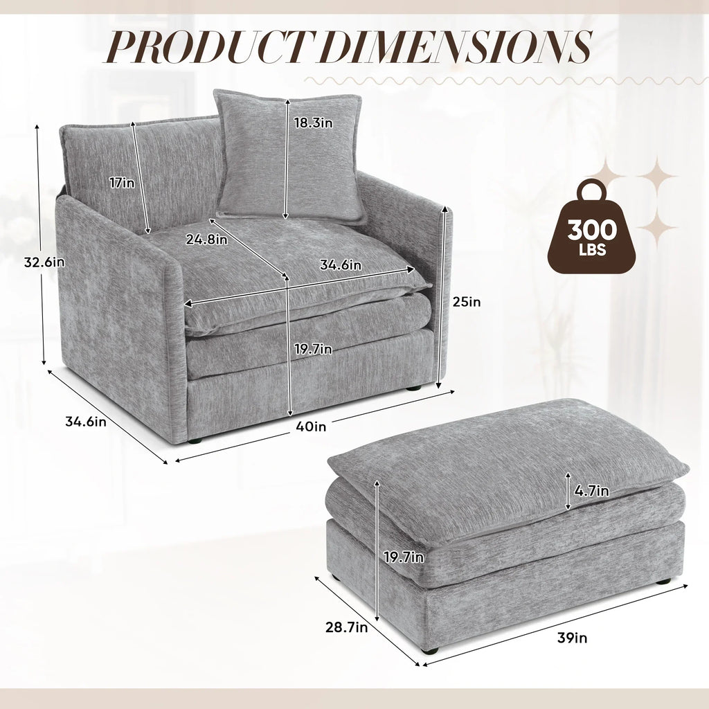 2026 NewMuumblus Oversized Lounge Chair with Ottoman, Cloud Accent Armchair for Living Room, Beige Chenille