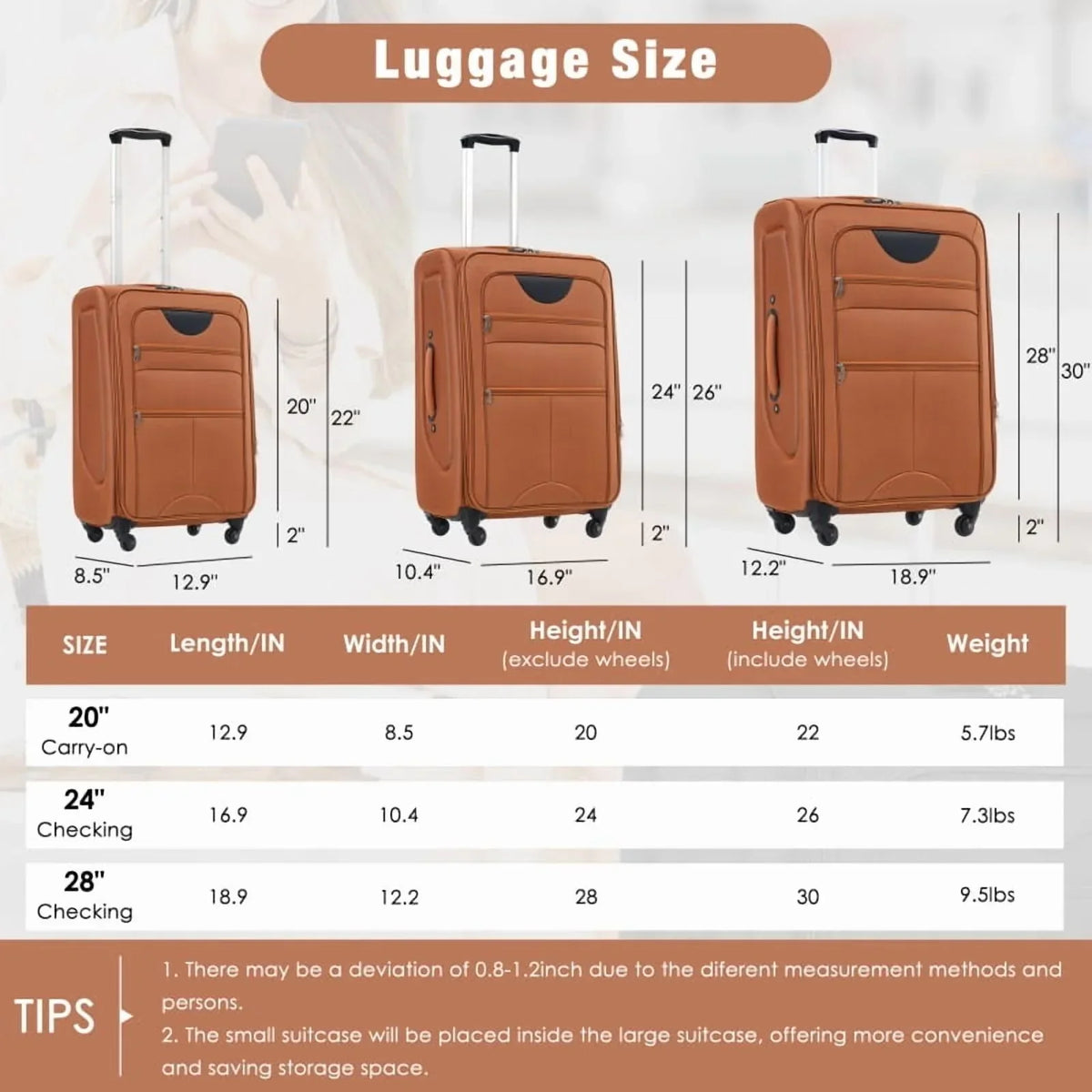 2026 NewSoftside Luggage Expandable 3 Piece Set Suitcase Upright Spinner Softshell Lightweight Luggage Travel Set