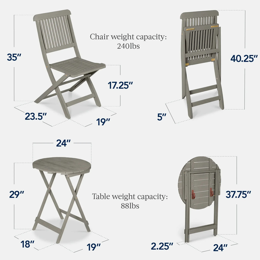 2026 NewBest Choice Products 3-Piece Acacia Wood Bistro Set, Folding Patio Furniture w/ 2 Chairs, Table - Natural