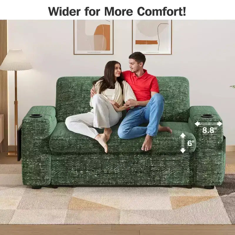 2026 Dyonery Sofá cama 4 en 1 de 65,5" con respaldos ajustables, carga USB/Type-C, portavasos y bolsillos, verde