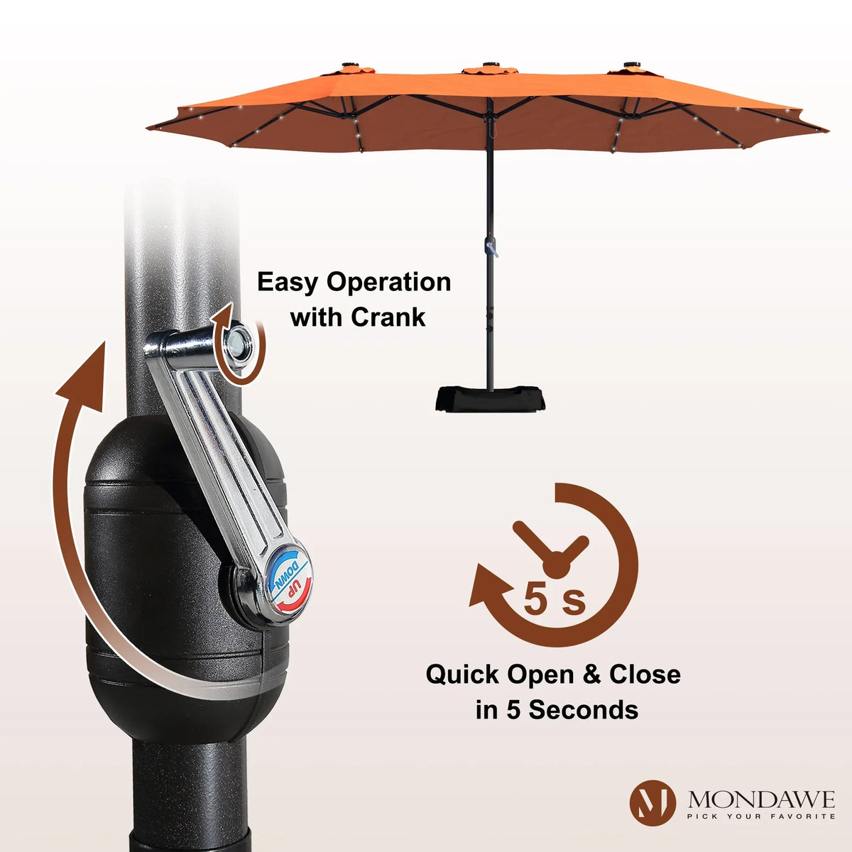 2026 NewMondawe 15ft Patio Umbrella Rectangular Outdoor Market Umbrella with Base and LED Lights Beige