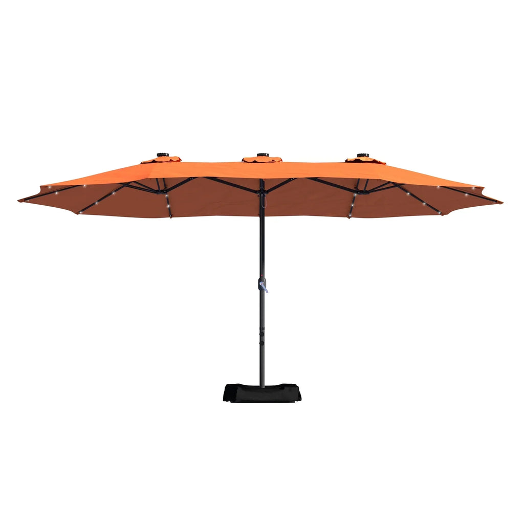 2026 NewMondawe 15ft Patio Umbrella Rectangular Outdoor Market Umbrella with Base and LED Lights Beige