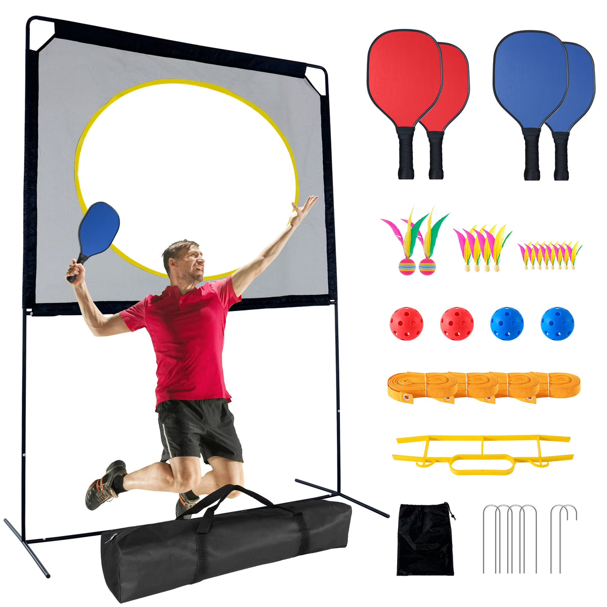 2026 NewSlsy Portable Pickleball with Net, A Racket Game That Combines Pickleball, Badminton, Jianzi, and Tennis, Backyard Games Sport Outdoor Indoor, Fun Games for Kids & Adults