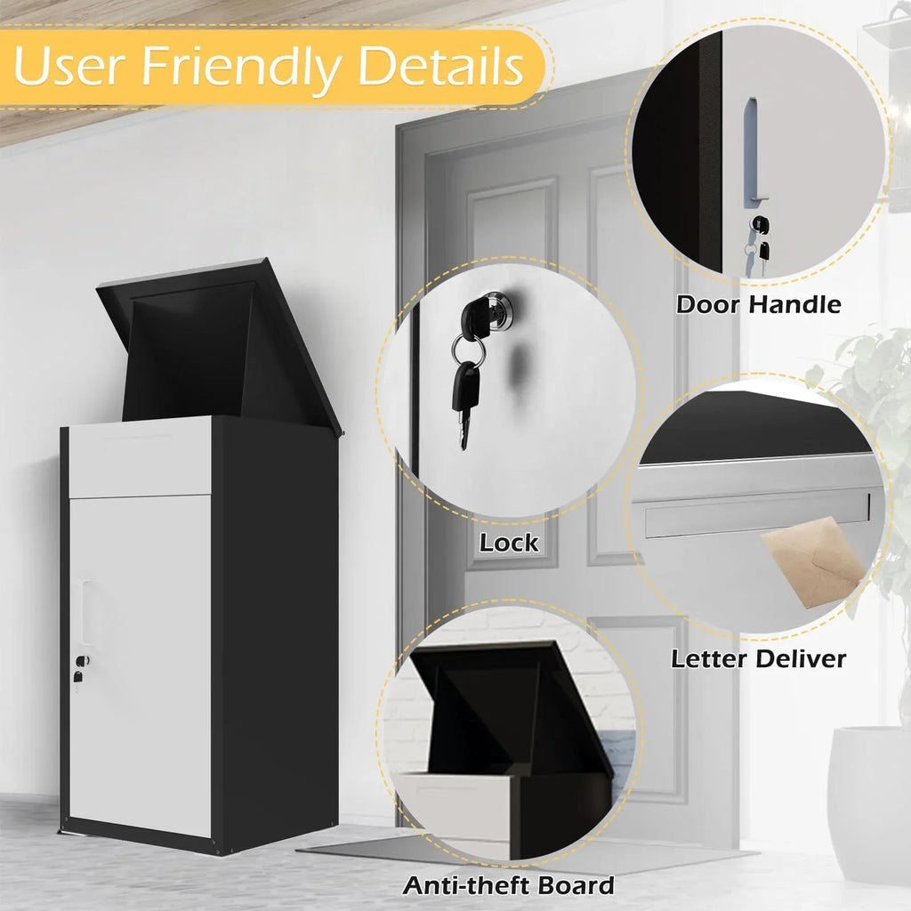 2026 NewAECOJOY Package Delivery Boxes for Outside Parcel Drop Box Outdoor Storage Box Wall Mounted Express Mail Package Delivery Box 17" x 16" x 38.3" Black