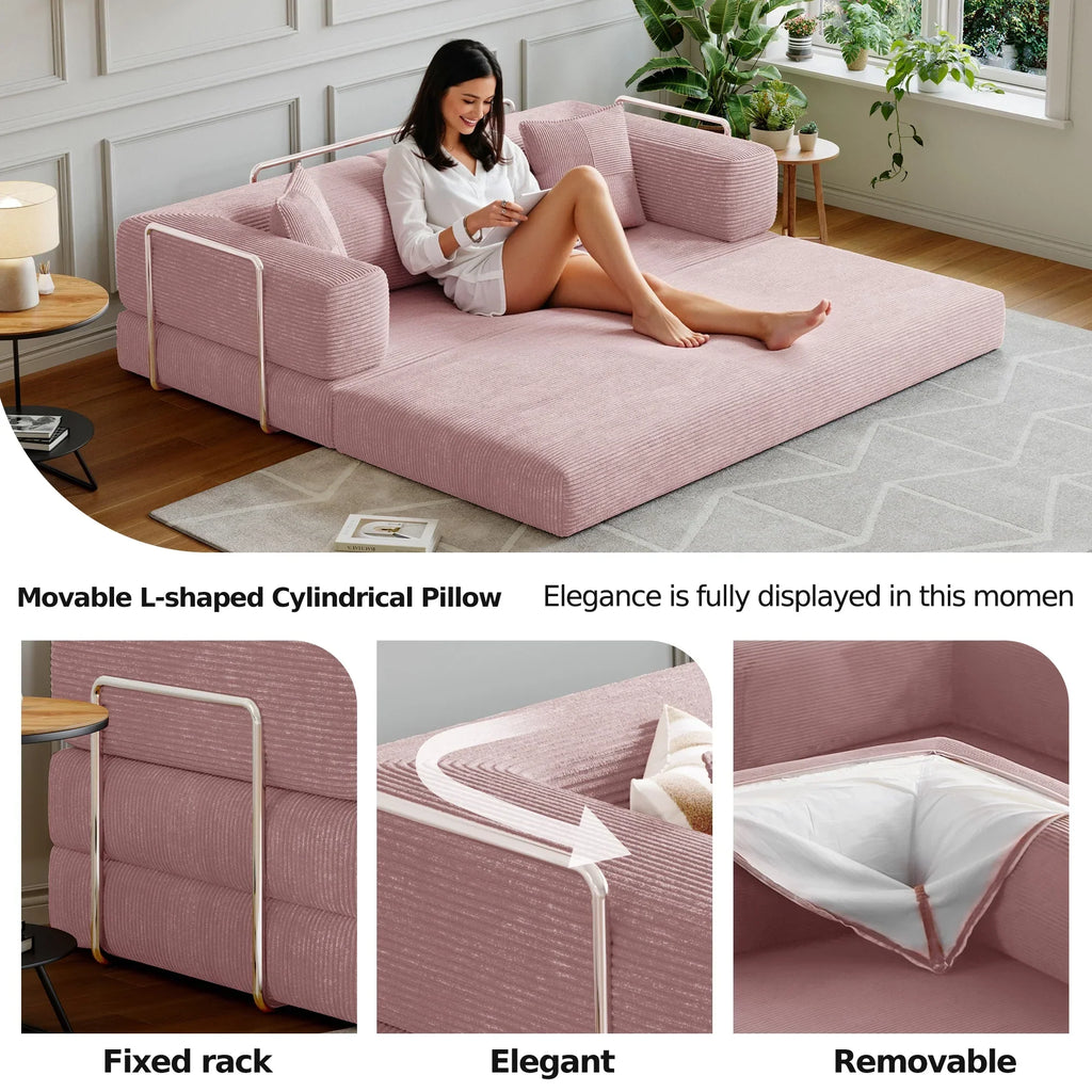 2026 NewConvertible Sleeper Sofa Bed,Compressed Floor Boneless Couch,Modular Modern Corduroy Sofa for Living Room Bedroom -with Fixed-Shape Frame and Support Armrest,Easy Assembly(Green)