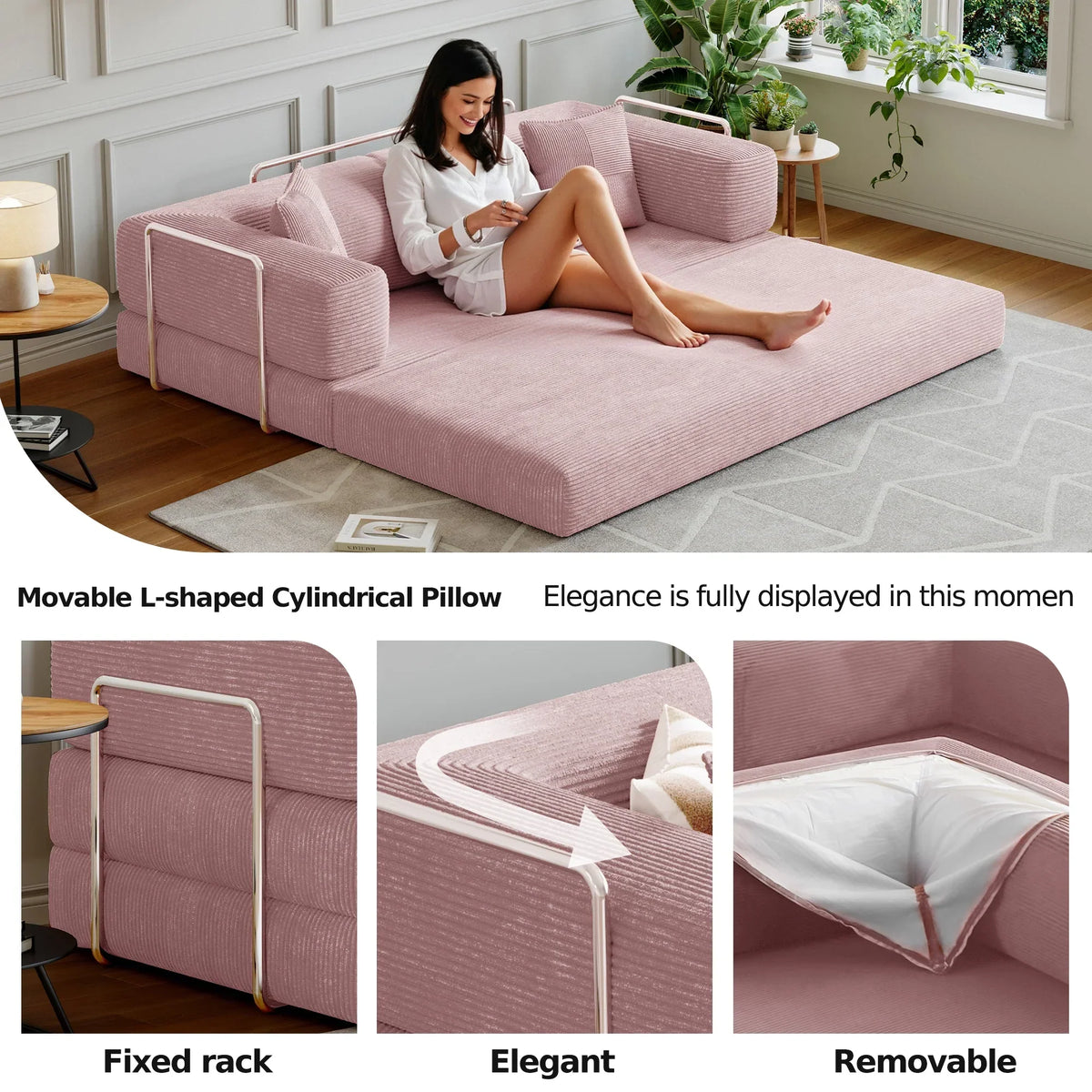 2026 NewConvertible Sleeper Sofa Bed,Compressed Floor Boneless Couch,Modular Modern Corduroy Sofa for Living Room Bedroom -with Fixed-Shape Frame and Support Armrest,Easy Assembly(Green)