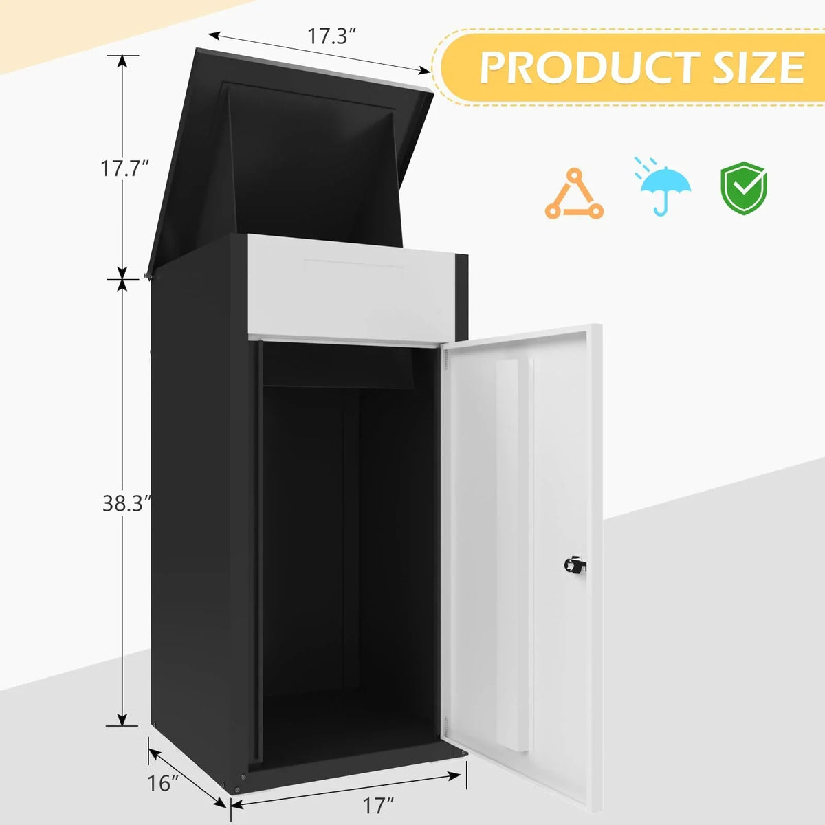2026 NewAECOJOY Package Delivery Boxes for Outside Parcel Drop Box Outdoor Storage Box Wall Mounted Express Mail Package Delivery Box 17" x 16" x 38.3" Black