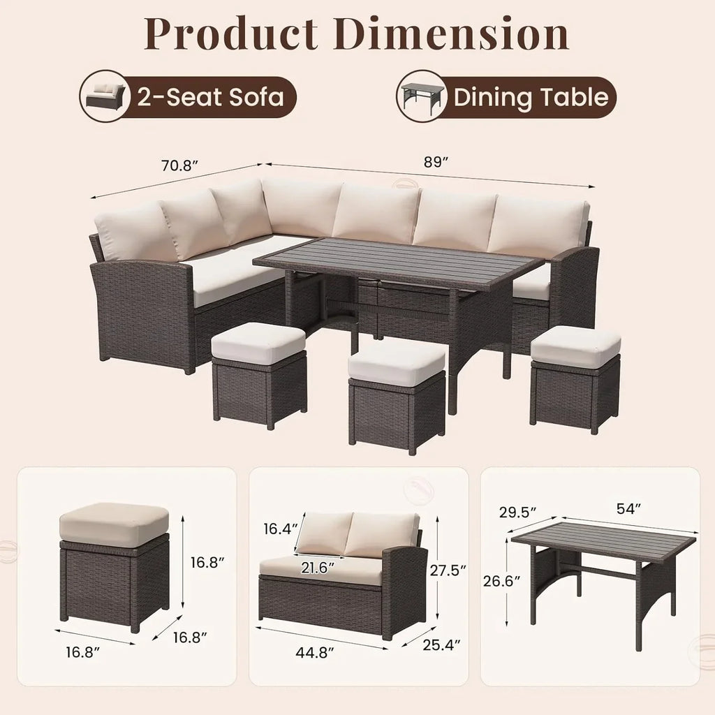 2026 NewAECOJOY 7 Piece Patio Furniture Set PE Rattan Outdoor Dining Set Sectional Sofa Couch with Table Patio Conversation Set in Gray
