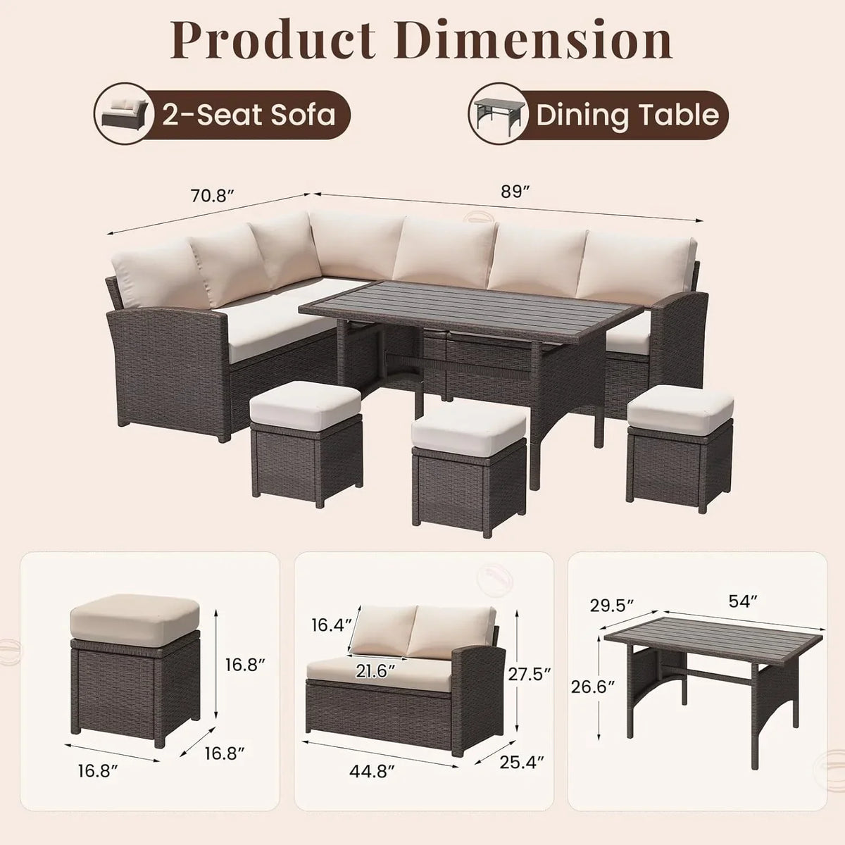 2026 NewAECOJOY 7 Piece Patio Furniture Set PE Rattan Outdoor Dining Set Sectional Sofa Couch with Table Patio Conversation Set in Gray