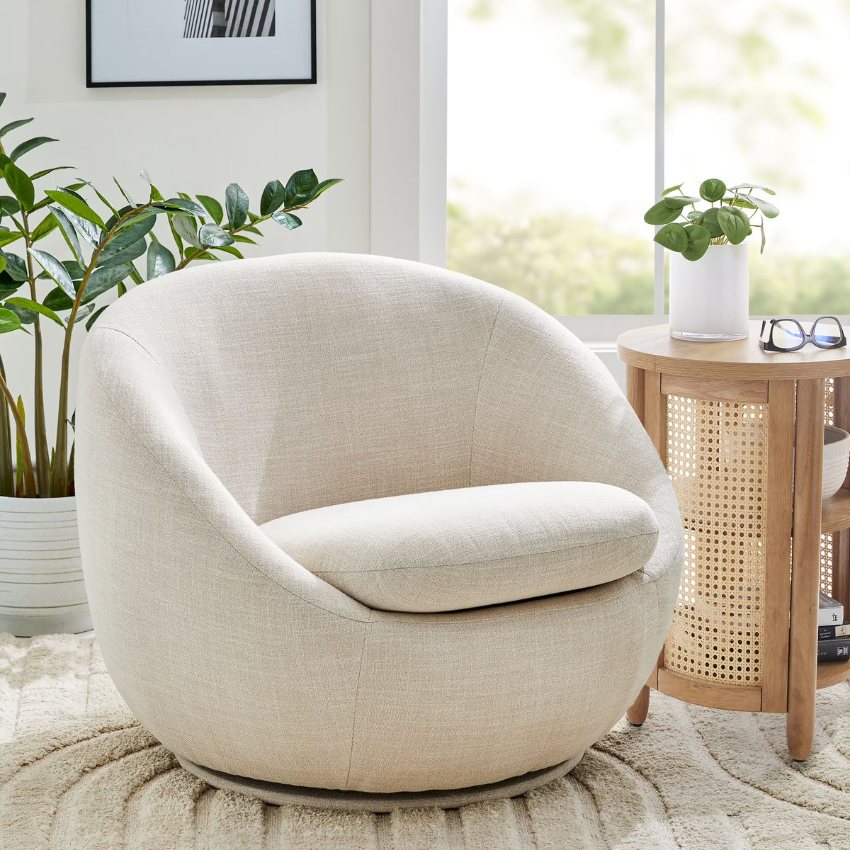2026 NewBetter Homes & Gardens Mira Swivel Accent Chair, Cream Shearling