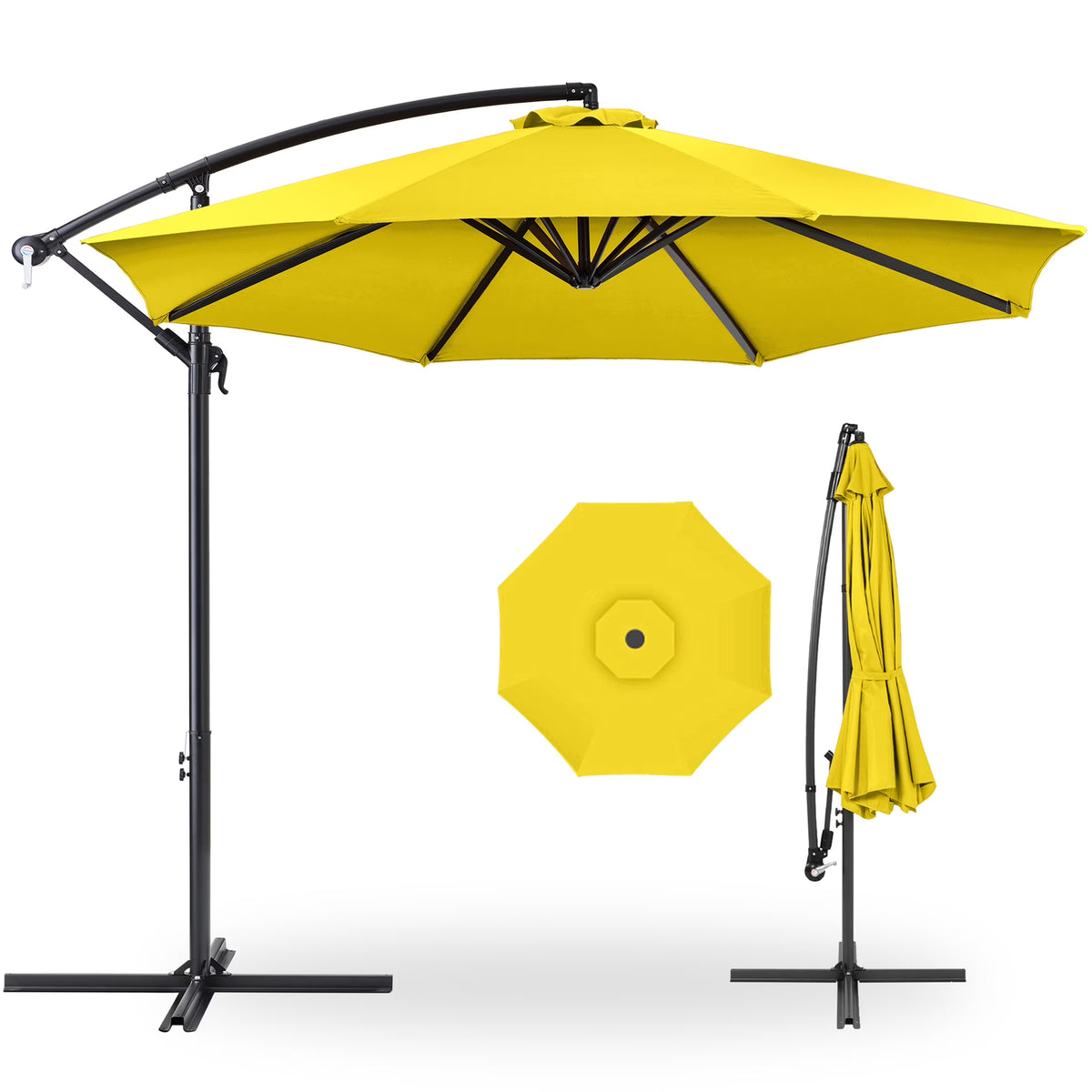 2026 NewBest Choice Products 10ft Offset Hanging Outdoor Market Patio Umbrella w/ Easy Tilt Adjustment - Tan
