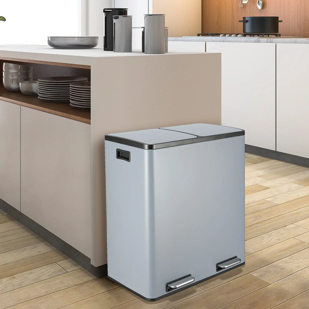 2026 NewArlopu 60 L/16 gal Dual Trash Can, Stainless Steel Garbage Can for Kitchen, Recycle Bin with Lid
