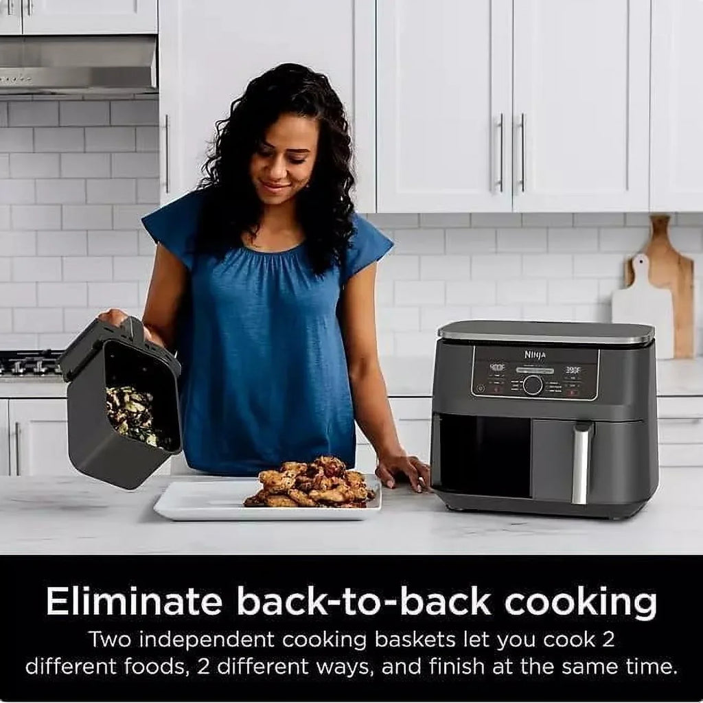 2026 NewNinja Foodi 8 qt 2-Basket Air Fryer, Black - DualZone Technology, Smart Finish