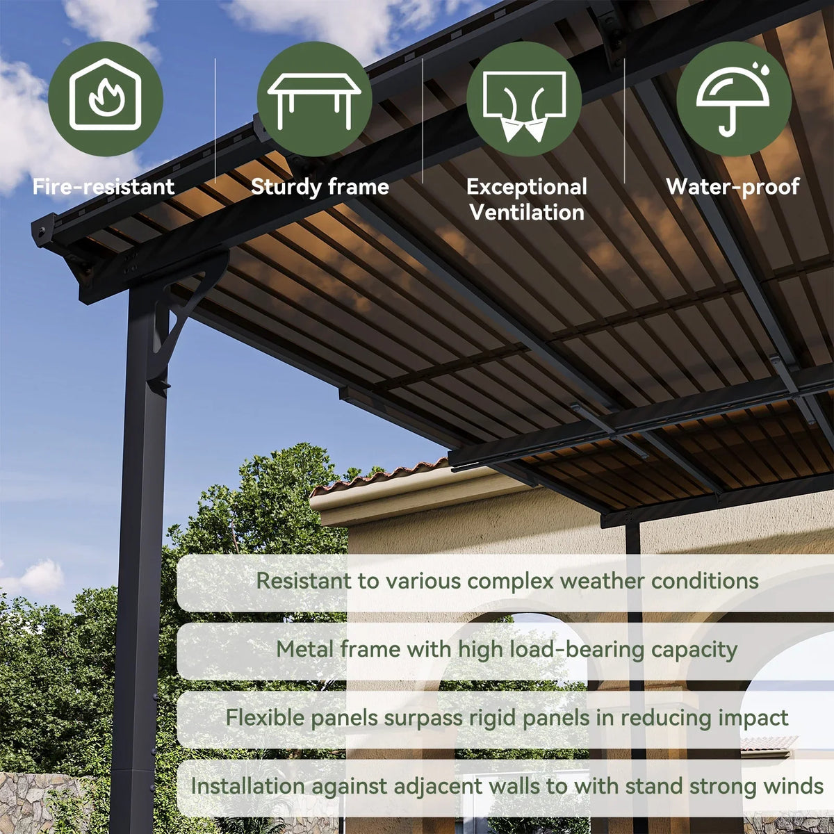 2026 NewAoxun 8' x 5' Gazebo for Patio, Gazebo Pergola with Sloped Roof, Grill Gazebo Large Wall-Mounted Heavy Duty Awnings, for Backyard, Deck, Patio