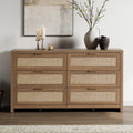 2026 NewSICOTAS 56.85" 6 Drawer Dresser,Rattan Dresser with Storage,Boho Dressers & Chests of Drawers Wooden Tall Dresser for Bedroom