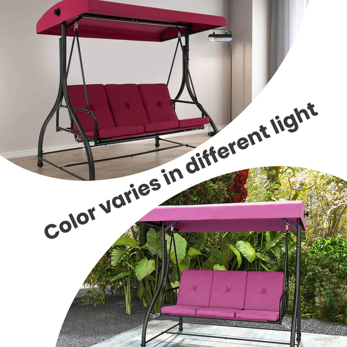 2026 NewCostway 3-Seat Outdoor Converting Patio Swing Glider Adjustable Canopy Porch Swing Black