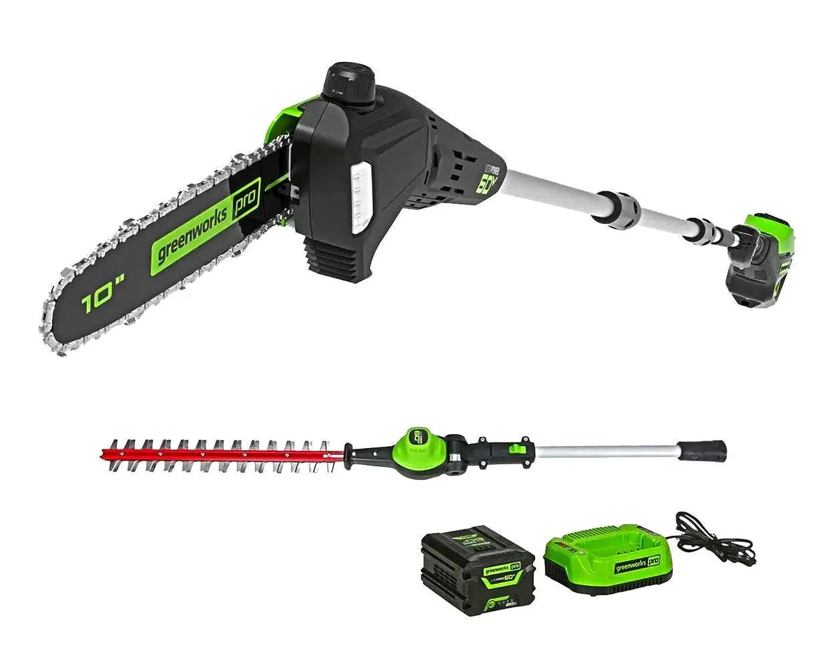 2026 NewGreenworks 60V 10" Cordless Pole Saw & 20" Pole Hedge Trimmer Combo Kit + 2.0 Ah Battery & Charger