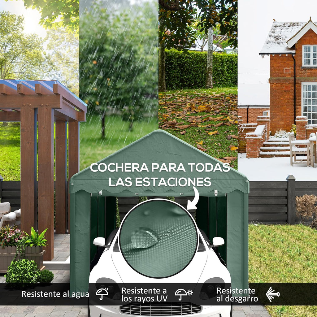 2026 Outsunny Carpa Garaje 6x3 m Garaje Exterior para Coche Impermeable Garaje Portátil Anti-UV con Paredes Laterales Desmontables y 2 Puertas con Cremallera Verde
