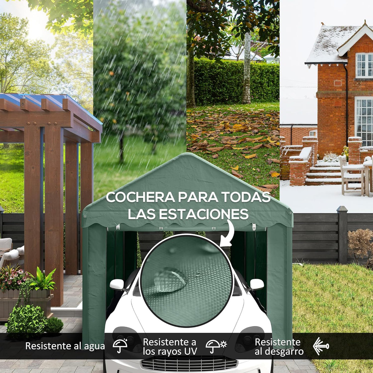 2026 Outsunny Carpa Garaje 6x3 m Garaje Exterior para Coche Impermeable Garaje Portátil Anti-UV con Paredes Laterales Desmontables y 2 Puertas con Cremallera Verde