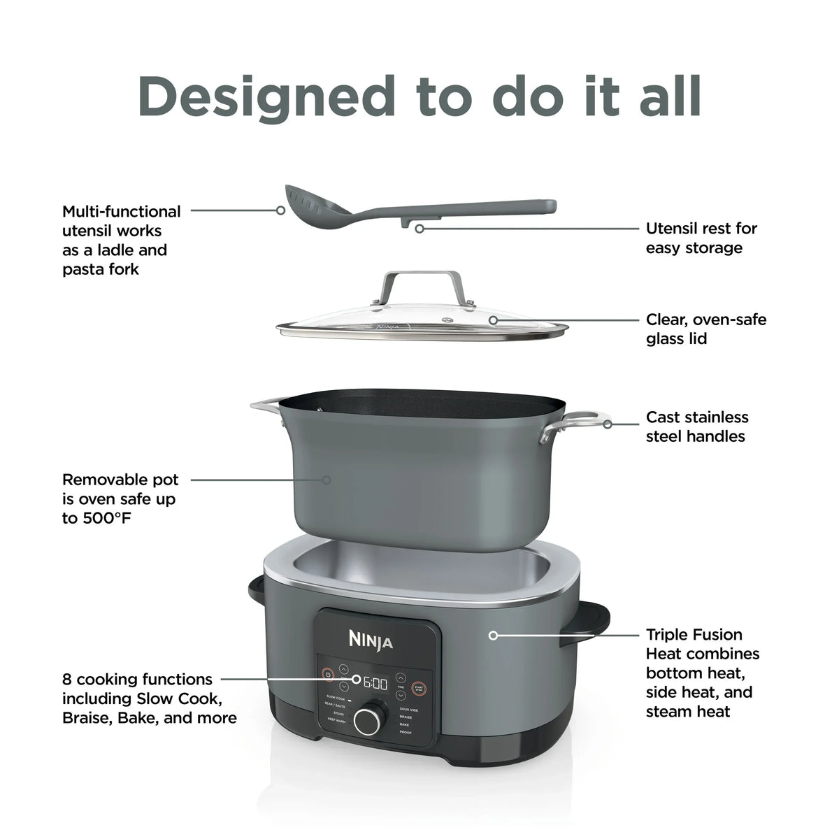 2026 NewNinja Foodi 8.5 Qt PossibleCooker PRO,Gray, MC1001