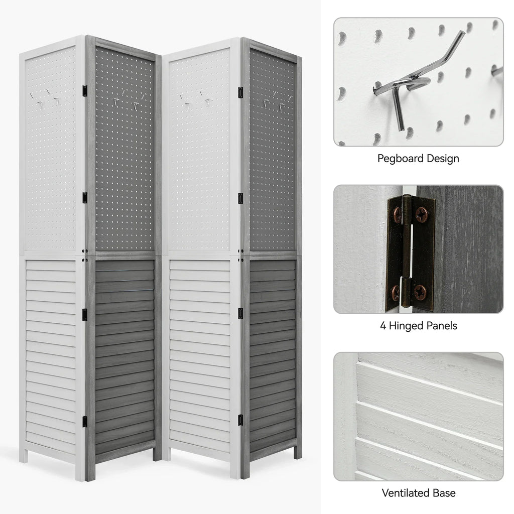 2026 NewDextrus Room Divider, 4 Panel Folding Privacy Screens with Pegboard Display, Freestanding Portable Privacy Screen Room Partition for Jewelry, Craft Show, Retail, Living Room, Bedroom