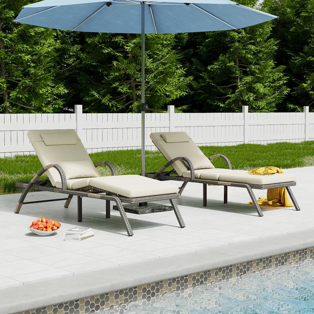 2026 NewMEISSALIVVE 4-Piece Outdoor Lounge Chairs, Pool Chairs with Adjustable 5 Position Backrest, PE Rattan Chaise for Backyard Porch Deck (Gray)