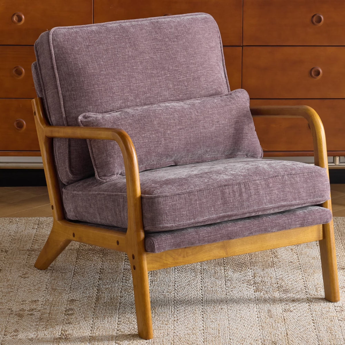 2026 NewKtaxon Accent Chair Corduroy Upholstered Armchair, Reading Club Chair with Pillow and Solid Wood Frame for Living Room Bedroom Furniture Off White