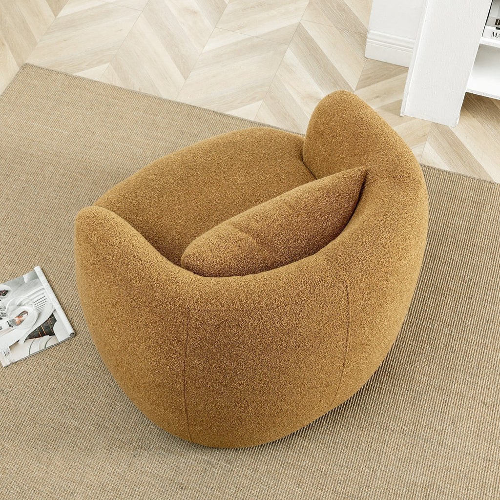 2026 New34" Wide Boucle Swivel Barrel Chair, No Assembly Round Upholstered Armchair Accent Chair Single Sofa Chair with Toss Pillow for Living Room and Bedroom, Taupe
