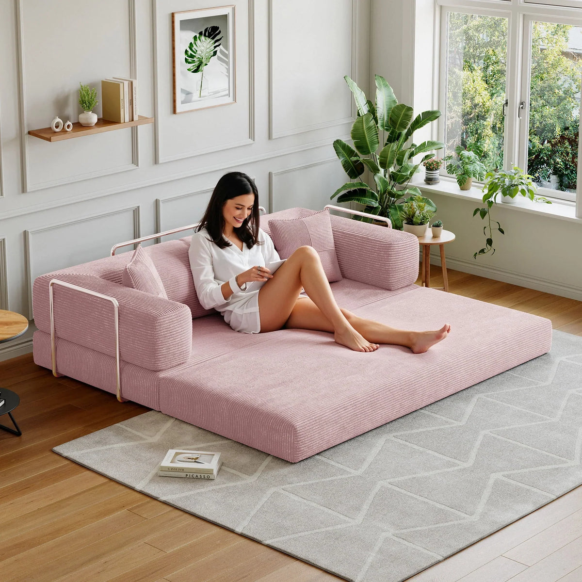 2026 NewConvertible Sleeper Sofa Bed,Compressed Floor Boneless Couch,Modular Modern Corduroy Sofa for Living Room Bedroom -with Fixed-Shape Frame and Support Armrest,Easy Assembly(Green)