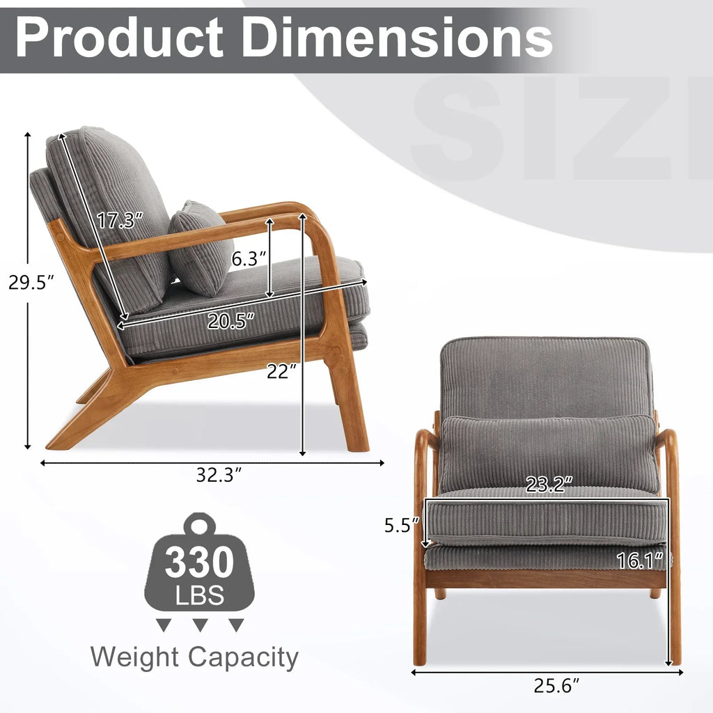 2026 NewKtaxon Accent Chair Corduroy Upholstered Armchair, Reading Club Chair with Pillow and Solid Wood Frame for Living Room Bedroom Furniture Off White