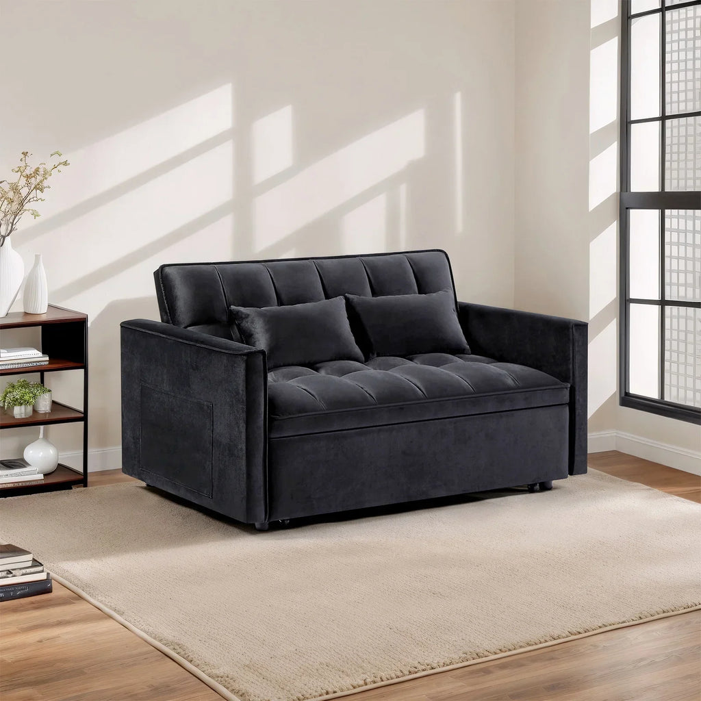 2026 New3 in 1 Convertible Sleeper Sofa Bed, Futon Couches for Living Room with Side Pocket | Adjustable Backrest| Velvet Fabric | Pull Out Couch | Love-seat sofa| Sectional Sofa Bed| 2-seat sofa bed