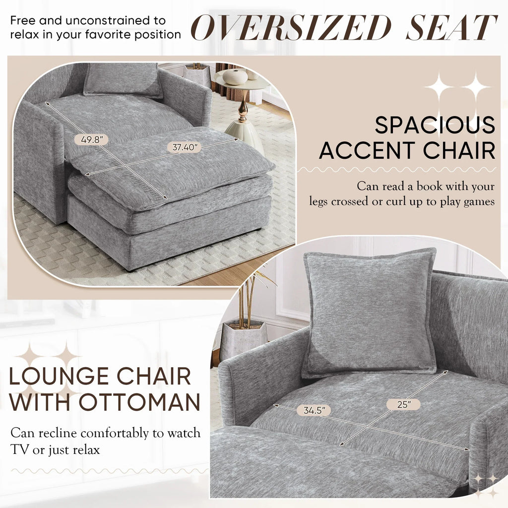 2026 NewMuumblus Oversized Lounge Chair with Ottoman, Cloud Accent Armchair for Living Room, Beige Chenille