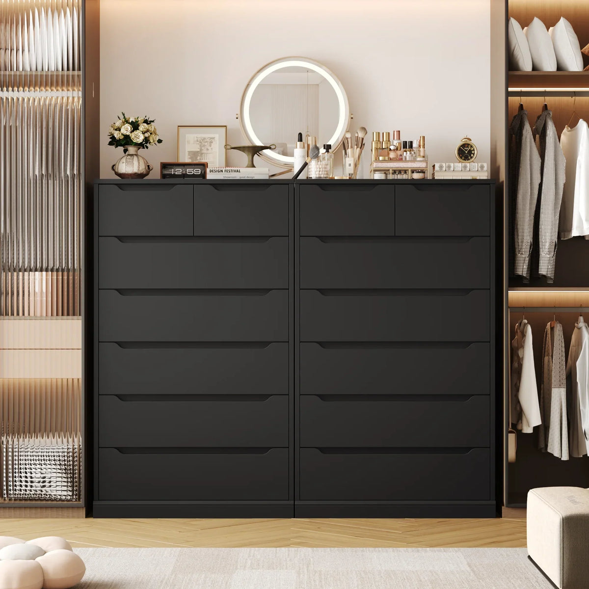 2026 NewHomfa 7 Drawer White Dresser, 51.3"H Wood Storage Cabinet with Upgraded Stable Base, Vertical Chest for Bedroom Living Room