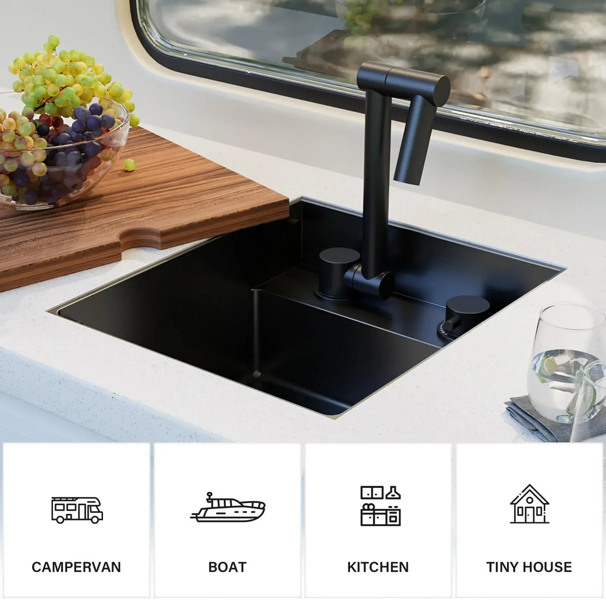 2026 NewTORVA RV Kitchen Sink, 13 x 15 x 7 Inch Undermount Bar Sink 16 Gauge Stainless Steel Single Bowl Sink with Foldable Faucet Cutting Board, Dark Grey