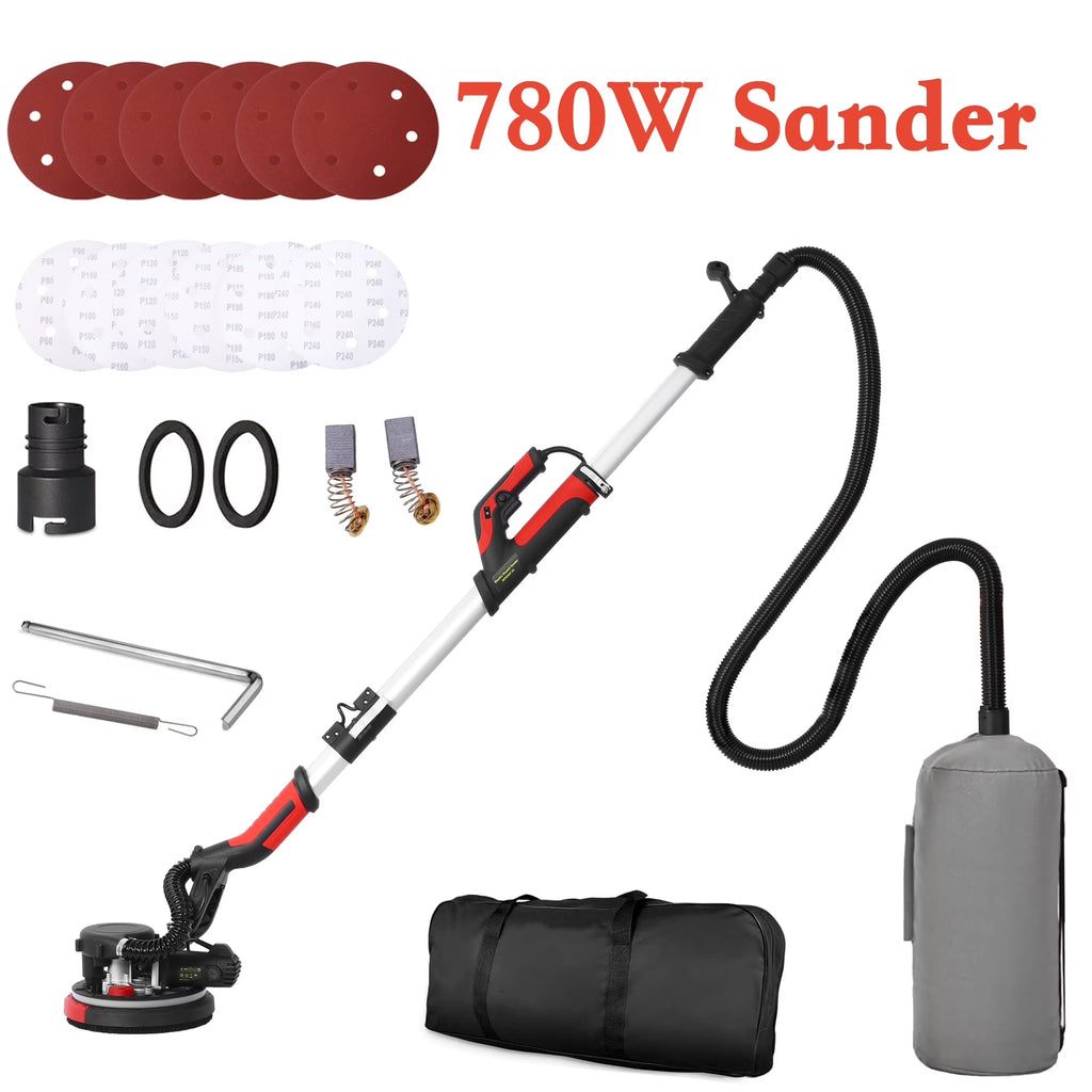 2026 NewPOVANLI 780W Electric Drywall Sander with Vacuum Dust Collection, 6.5A Motor Dustless Floor Sander with Variable Speed 900-1800RPM, LED Light, Extendable & Foldable Handle Yellow+Black