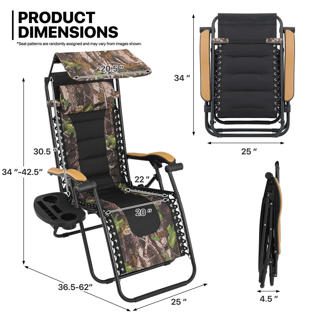 2026 NewMoNiBloom Zero Gravity Chairs Set of 2, Folding Outdoor Patio Beach Recliner with Canopy Shade & Headrest, Black