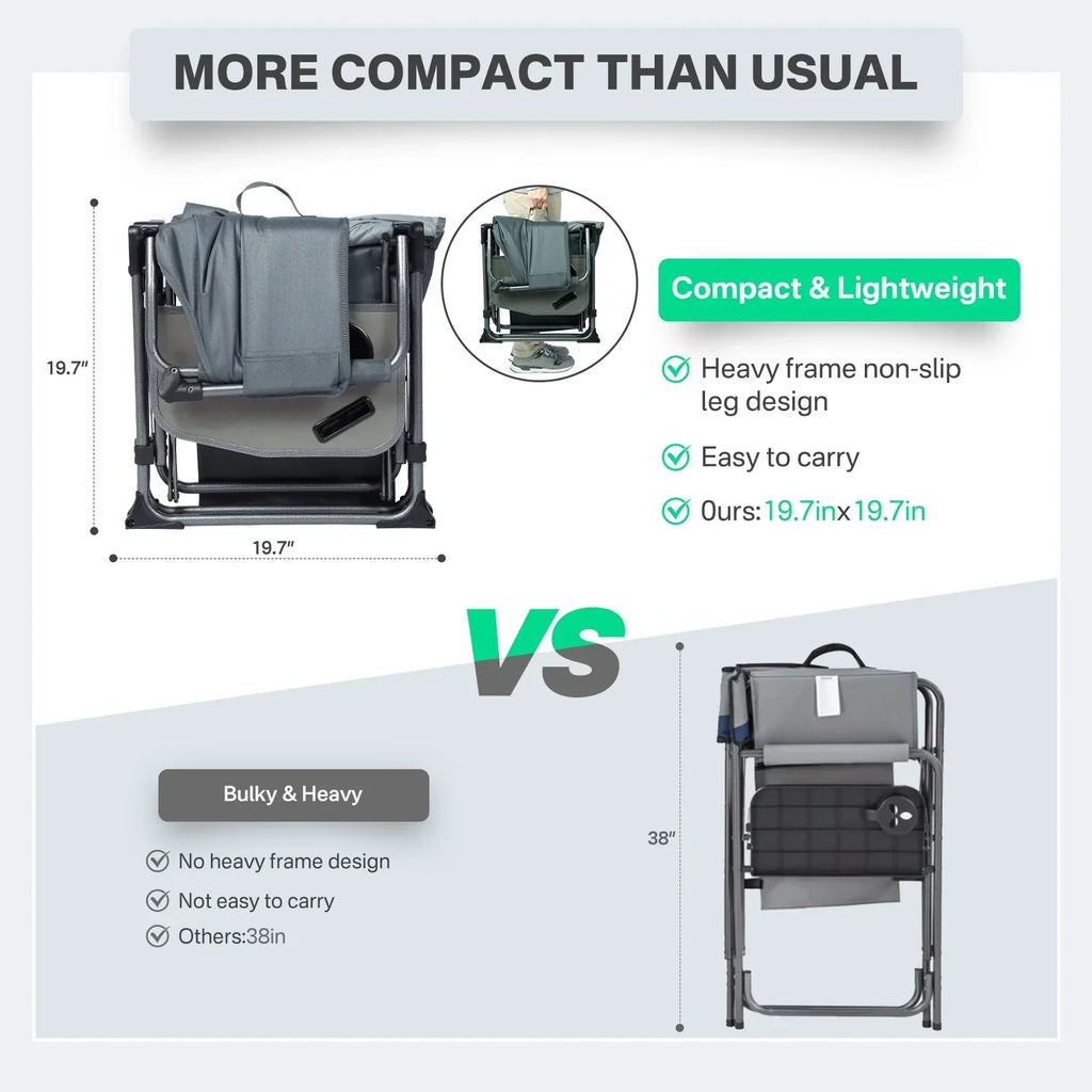 2026 NewTIMBER RIDGE Portable Director Chair, Heavy Duty Camping Folding Chair with Compact Size with Side Pocket and Side Table, Support 400 lbs, Grey