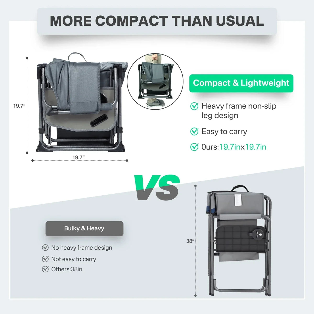 2026 NewTIMBER RIDGE Portable Director Chair, Heavy Duty Camping Folding Chair with Compact Size with Side Pocket and Side Table, Support 400 lbs, Grey