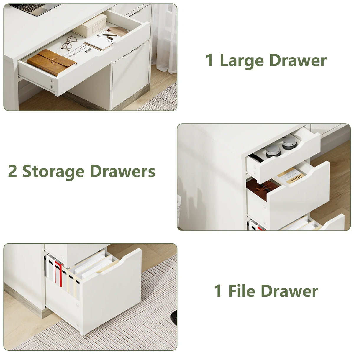 2026 NewDreamCurship White Desk with Drawers, Modern Computer Desk with File Drawers, Home Office Study Writing Desk with Storage, White