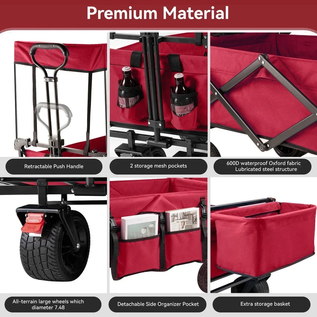 2026 NewVECUKTY Collapsible Garden Wagon Cart with Removable Canopy Black