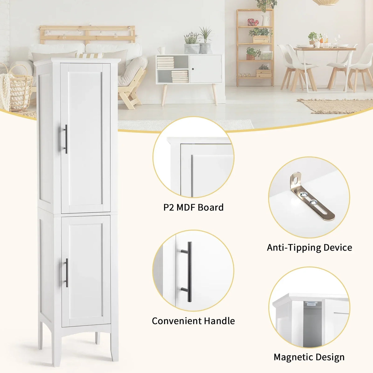 2026 NewKtaxon Bathroom Storage Cabinet Narrow Tall, Freestanding Cabinet Storage Tower with 2 Door, White